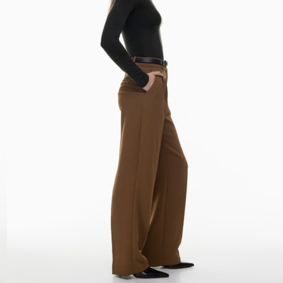 NWT WILFRED Effortless Pants Cognac Brown Wide Leg 00 ARITZIA - Picture 3 of 14